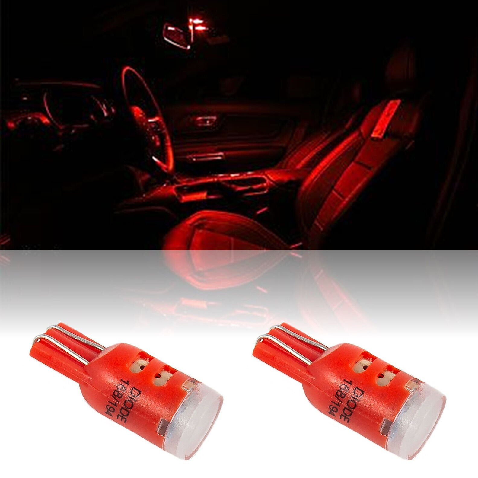 Red 168 194 2825 T10 3-SMD LED Bulbs Parking License Interior Lights Pair - $11.95
