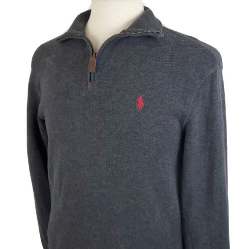 Primary image for Polo Ralph Lauren Sweater Men's Small 1/4 Zip Mock Neck Cotton  Dark Gray L/S