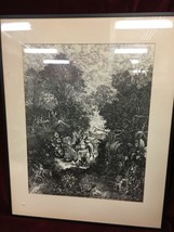 Black White Lithograph Middle Eastern Nature Scene with Camel-2 Men Framed - £27.74 GBP