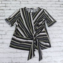 Perseption Concept Blouse Womens Medium Black Striped Short Sleeve Tie F... - £15.39 GBP