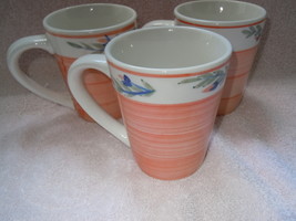 Peach &amp; Floral Stoneware Mugs Group of 3 New - £3.91 GBP