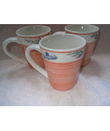 Peach &amp; Floral Stoneware Mugs Group of 3 New - £3.97 GBP