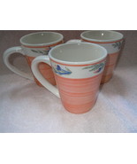 Peach &amp; Floral Stoneware Mugs Group of 3 New - $6.79 CAD