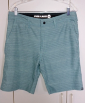 FREE PLANET MEN&#39;S 100% POLYESTER BLUE/GREEN LIGHTWEIGHT SHORTS-32-BARELY... - $8.59