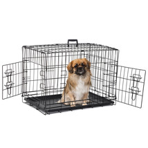 30'' Dog Crate Kennel Folding Metal Pet Cage 2 Doors With Tray For S/M Dog - £59.94 GBP