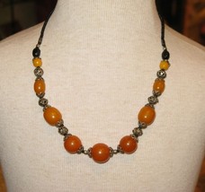 Moroccan Amber Beads Necklace - Moroccan Berber Orange Amber short necklace - $99.75