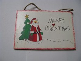 WS89 - Merry Christmas Santa Wood Sign Hangs by Jute  - $2.25