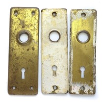 Lot of 3 Brass Tone Vintage Door Knob Backplates Key Hole 6&quot; x 2&quot; Mid-Ce... - $21.75