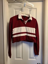 Forever 21 Contrast Panel Polo Neck Burgundy White Cropped Sweatshirt Size S  - £8.97 GBP