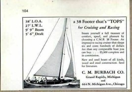 1938 Print Ad C.M.B. 38&#39; Sail Boat C.M. Burbach Co. Grand Rapids,MI - £7.41 GBP