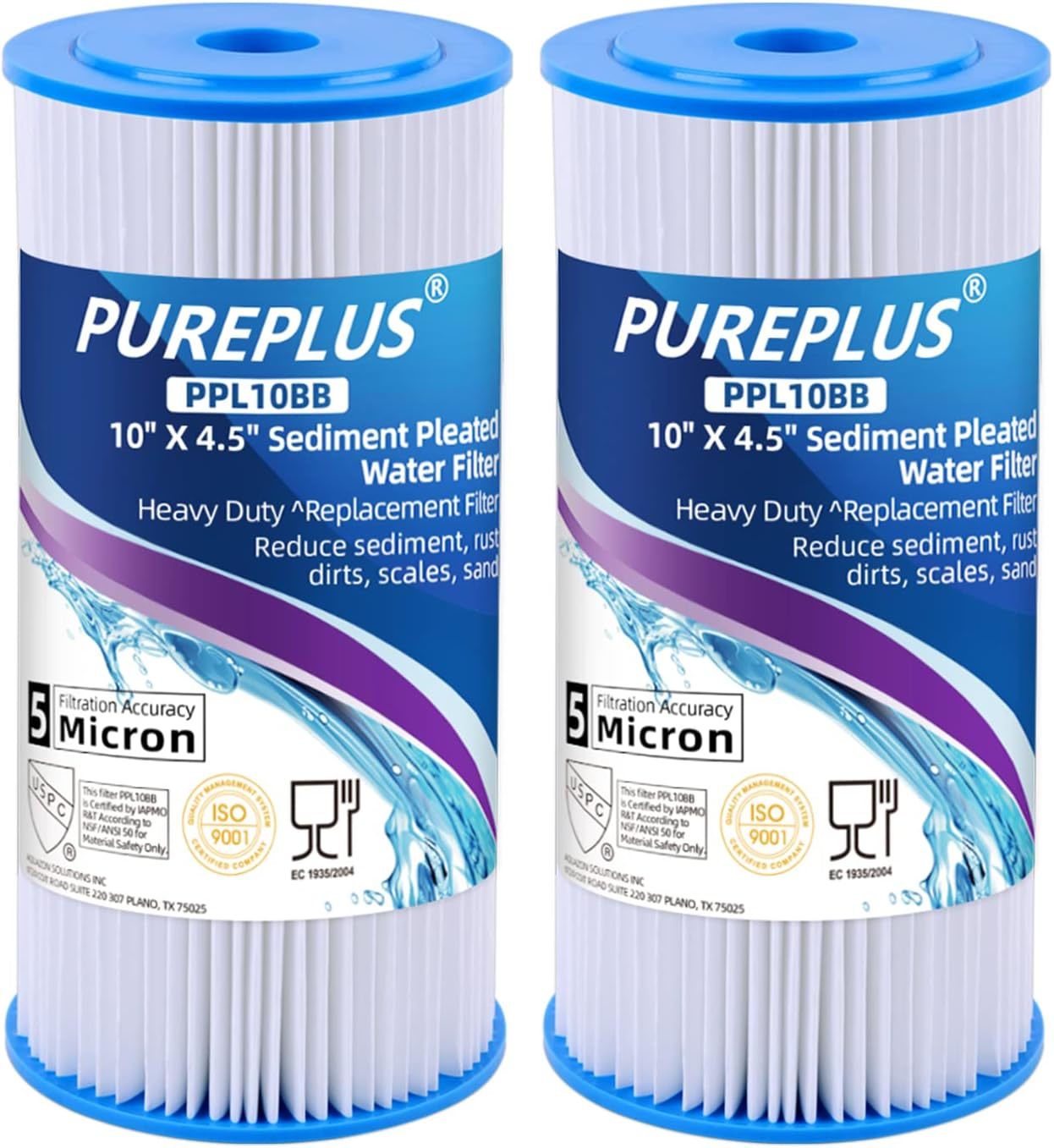 Whole House Pleated Sediment Filter For Well Water, Pureplus 10&quot; X 4.5&quot;,... - $40.96