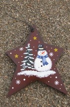 Christman Ornament  wd828-Brown Snowman Star Wood  - £1.55 GBP