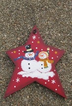 Christmas Ornament wd829 Red Snowman Star Wood  - £1.54 GBP