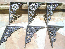 6 Cast Iron Wall Shelf Brackets Corbel VICTORIAN Small Braces Gunmetal G... - £55.62 GBP