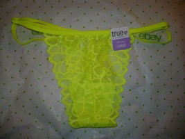 Rue 21 Women&#39;s Thong Panties X-LARGE Neon Yellow Lace W Strappy Sides NEW - £7.91 GBP