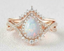 2.50Ct Pear Cut Fire Opal Halo Women&#39;s Engagement Bridal Ring 14K Rose Gold Over - £90.78 GBP