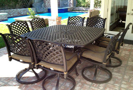Cast aluminum patio furniture 9pc outdoor dining set with 64 square table Bronze - £2,560.81 GBP