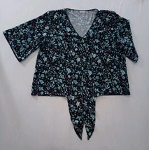 Bluetime Women&#39;s 2XL Black Floral Pattern V-Neck Half Sleeve Plus Size Top - $181.86 MXN