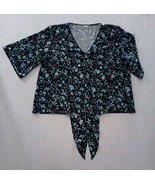 Bluetime Women&#39;s 2XL Black Floral Pattern V-Neck Half Sleeve Plus Size Top - $181.86 MXN