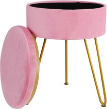 Velvet Storage Footrest Stool Ottoman Round Modern Upholstered Vanity, Pink - £46.35 GBP