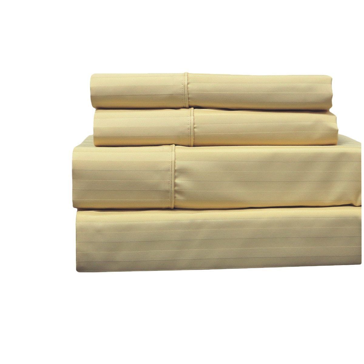 King Size Striped 650 Combed Cotton Sheet Sets-Color Gold