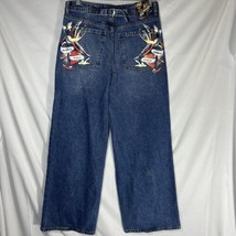 Ed Hardy Womens 30 Born Free Painted Birds Loose Wide Leg Skater Denim Y2K - £64.24 GBP