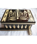 Wooden Puzzle Jewelry Trinket Box Secret Compartment Drawer Lock Key Han... - £42.79 GBP