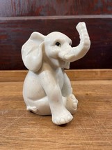 Sitting Elephant Figurine Stone Look Resin Elephant Figure Trunk Up for Luck - £17.40 GBP
