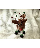 Christmas Reindeer Statue Cute Holiday Sculpture Hand Sculpted Polymer C... - £31.85 GBP