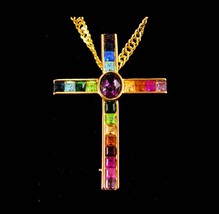 Rainbow Cross necklace pendant Brooch religious christian jewelry Gay interest s - $85.00