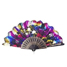 Foldable Raw Silk Printing Folding Fan FS026(3812)-METALIC-MULTI-2PC - £3.08 GBP