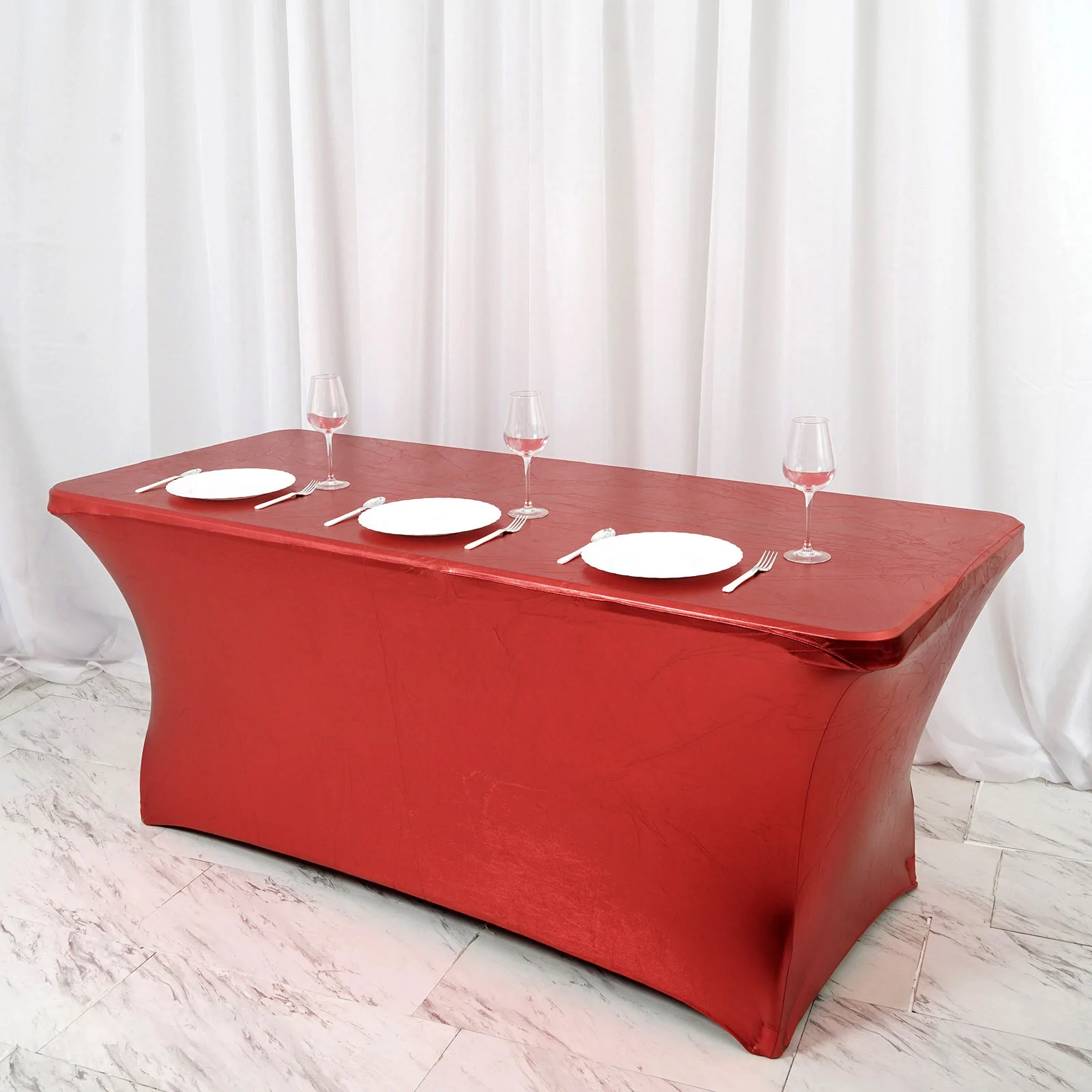 Burgundy - 6FT Rectangular Stretch Spandex Table Cover Metallic Color - £40.18 GBP