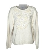 VINTAGE cream embellished &amp; embroidered silk angora wool grandma sweater... - €38,52 EUR