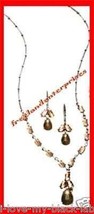 Necklace, Earring Cabochon &quot;Y&quot; Gift Set ~ Brown &amp; Silvertone ~ - $24.70