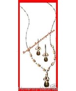 Necklace, Earring Cabochon &quot;Y&quot; Gift Set ~ Brown &amp; Silvertone ~ - £19.42 GBP
