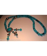 Necklace Turquoise Beads with Button Pendant ~30 inch long - £23.32 GBP