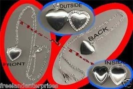 Necklace Locket Heart Shape Silvertone with Rhinestone Accent - £17.37 GBP
