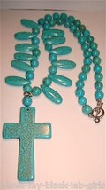 Necklace Turquoise Howlite CROSS Pendant with Toggle Neck closure &amp; Silvertone - £23.64 GBP