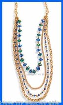 Necklace Sparkling Metallic Multi Strand Neckllace Goldtone Blue-Green N... - $19.75