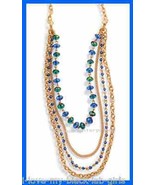 Necklace Sparkling Metallic Multi Strand Neckllace Goldtone Blue-Green N... - £15.53 GBP
