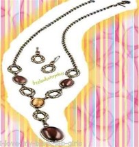 Necklace, Earring Simple Glam &quot;Y&quot; BROWN Gift Set ~ NEW Boxed - £19.37 GBP