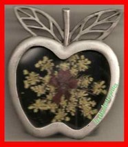 Photo Frame Pewter Apple w/Real Dried Flowers Stand Up - £7.78 GBP