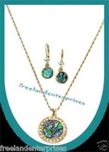 Necklace, Earring Geniune Abalone Pendant Goldtone Gift Set NEW Boxed - $29.65