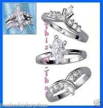Ring CZ Marquise Set of Three Rings ~Silvertone~ Size 5 - £28.44 GBP
