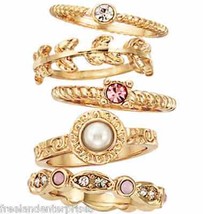 Ring Hopes &amp; Dreams Stackable 5-Piece Ring Set -Goldtone &amp; Pink-Size 8- NEW - $29.65