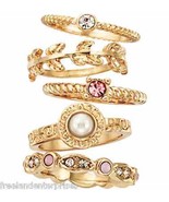 Ring Hopes &amp; Dreams Stackable 5-Piece Ring Set -Goldtone &amp; Pink-Size 8- NEW - $40.68 CAD