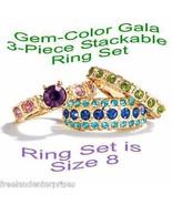 Ring Gem-Color Gala 3-Piece Ring Set ~ Size 8 ~ Beautiful Colors ~ NEW B... - $33.95 CAD