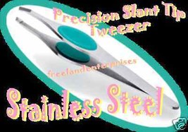Tweezer Turquoise Silicone Expert Grip w/Precision Slant -Stainless Steel - £6.96 GBP