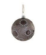 LUNA MOON ORNAMENT 2.75&quot; Silver Gray Glitter Glass Outer Space Christmas... - £11.87 GBP