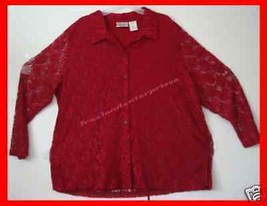Womens Clothing Kathy Lee Lace Overlay Blouse 2XL Beautiful RED&#39; - $351.69 MXN